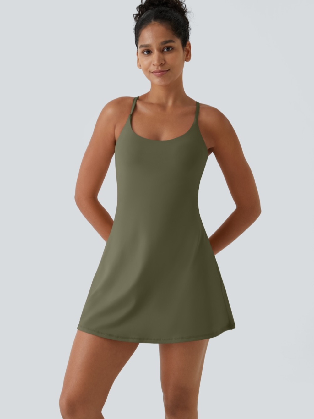NWT Halara Softlyzer Plush Backless Active Dress Edit in Grass Grey Green